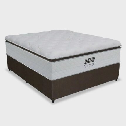 Cama Box Casal Colchão de Molas Pocket Ensacadas Tower Gazin 138x188x72cm Branco Marrom