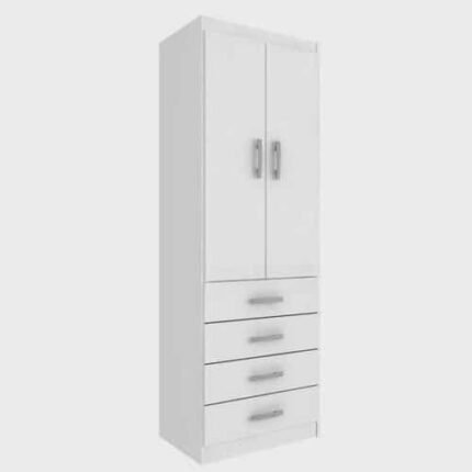 Guarda Roupa Solteiro 2 Portas 4 Gavetas Espresso Móveis Branco