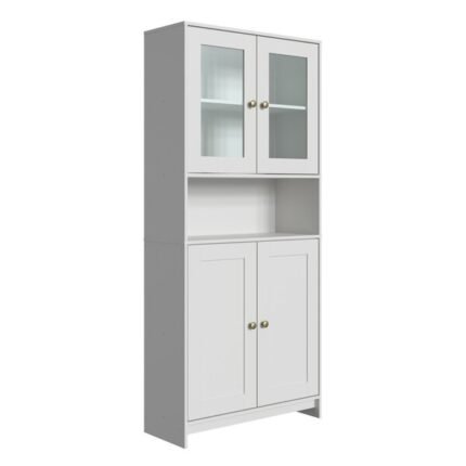 Armário Multiuso Cozinha Americana Com Porta De Vidro Brancogelo
