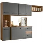 Cozinha Compacta Juliete 7 Portas 2 Gavetas Carvalho Rústico/chumbo - Nicioli