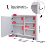 Espelheira Genova Armário Suspenso Gancho Prateleira Organizadora Armarinho Banheiro Branco - Lojas Rpm - Imagem 3