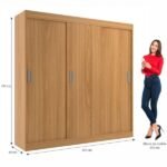 Guarda Roupa Casal 3 Portas De Correr 2 Gavetas Lisboa Evidência Móveis - Imagem 2