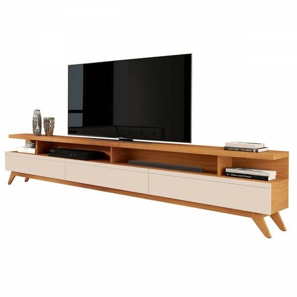 Rack Para Tv 86 Polegadas Cruise 3 Gavetas Natureoff White - Pnr Móveis Rack Para Tv 86 Polegadas Cruise 3 Gavetas Natureoff White - Pnr Móveis - Imagem 1